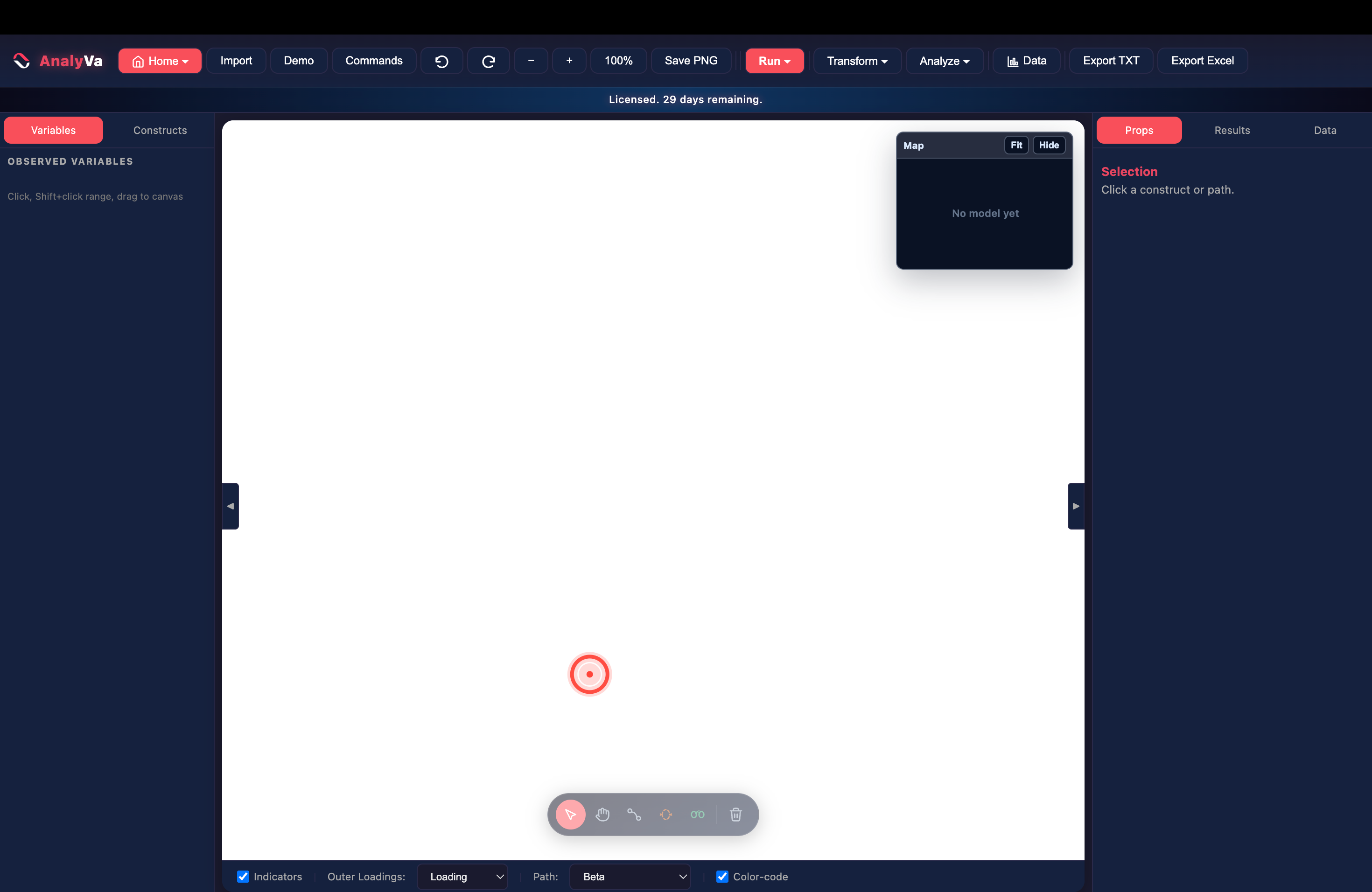 AnalyVa opens with an empty canvas