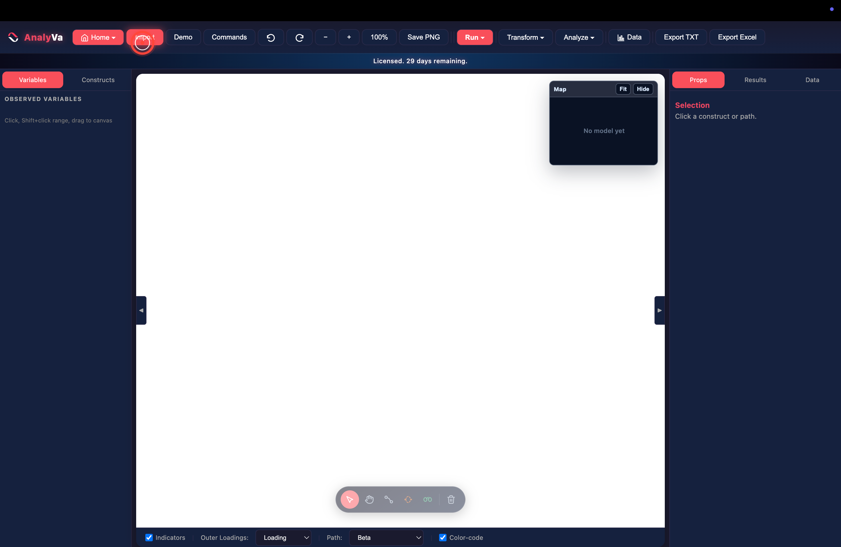 The Import button in the top toolbar