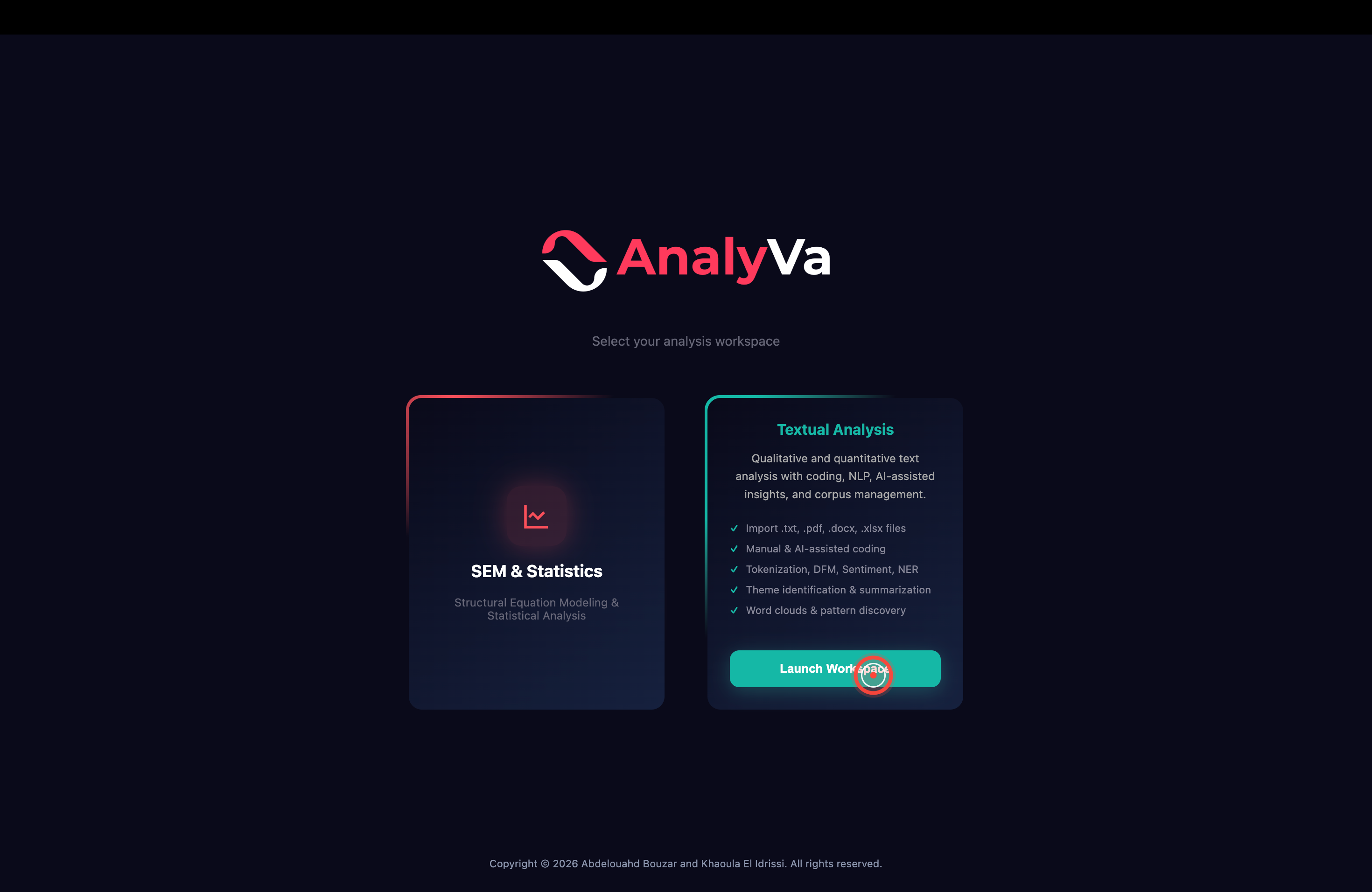 Home screen with Textual Analysis workspace ready to launch