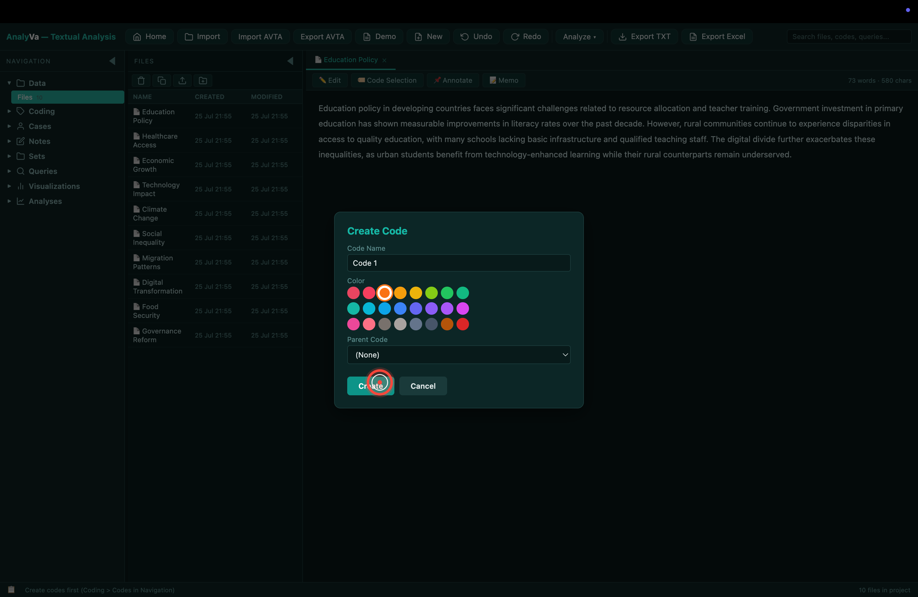 Text highlighted in the document viewer