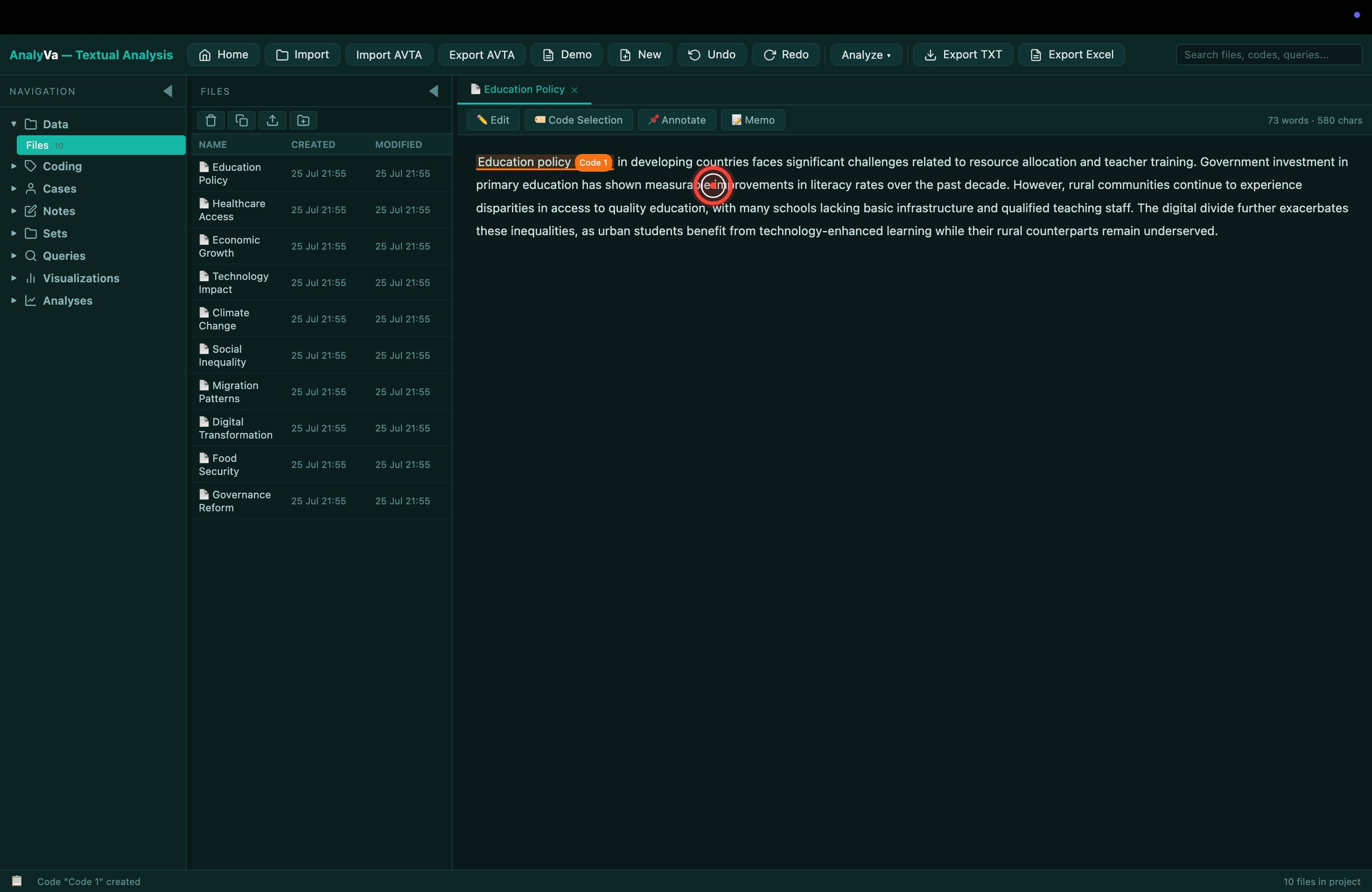 Code Selection button in the toolbar