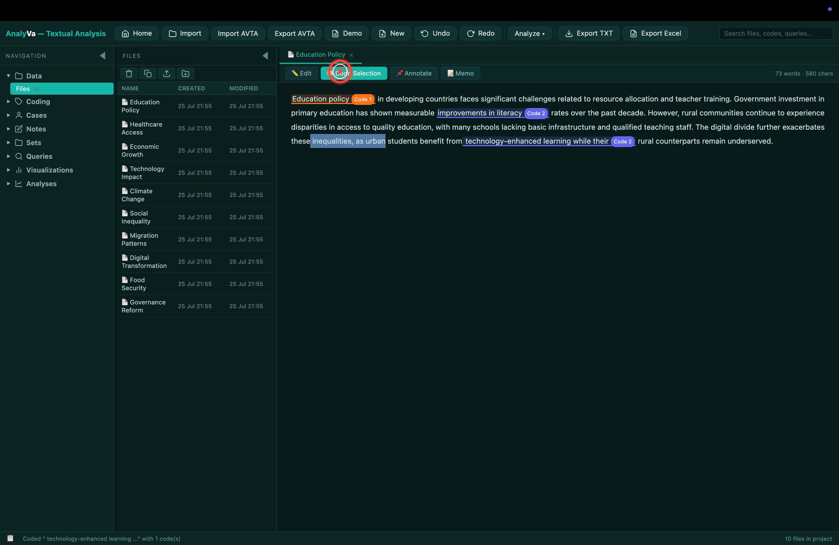 Memo attached to a code