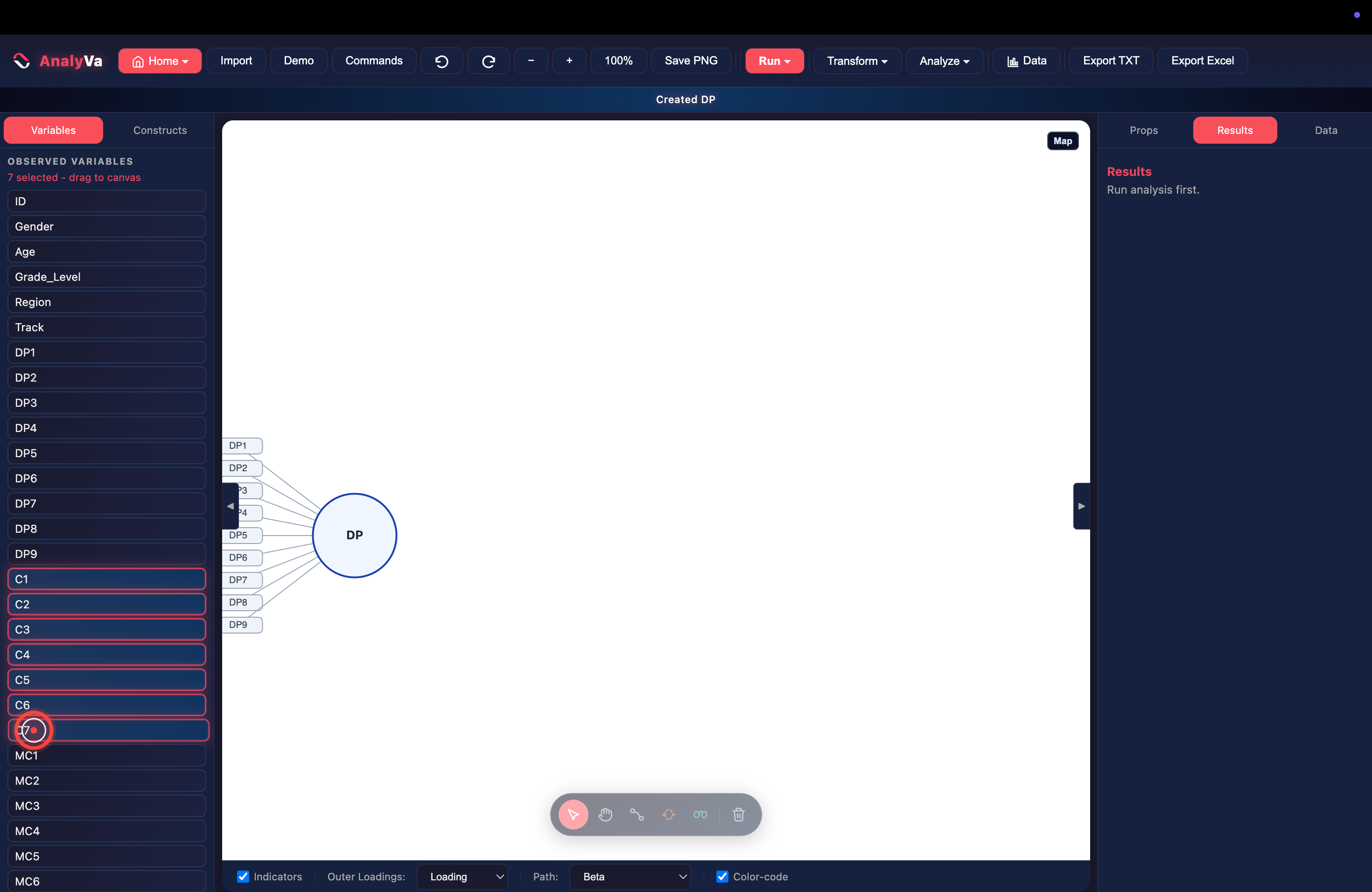 All 7 C items highlighted in the sidebar