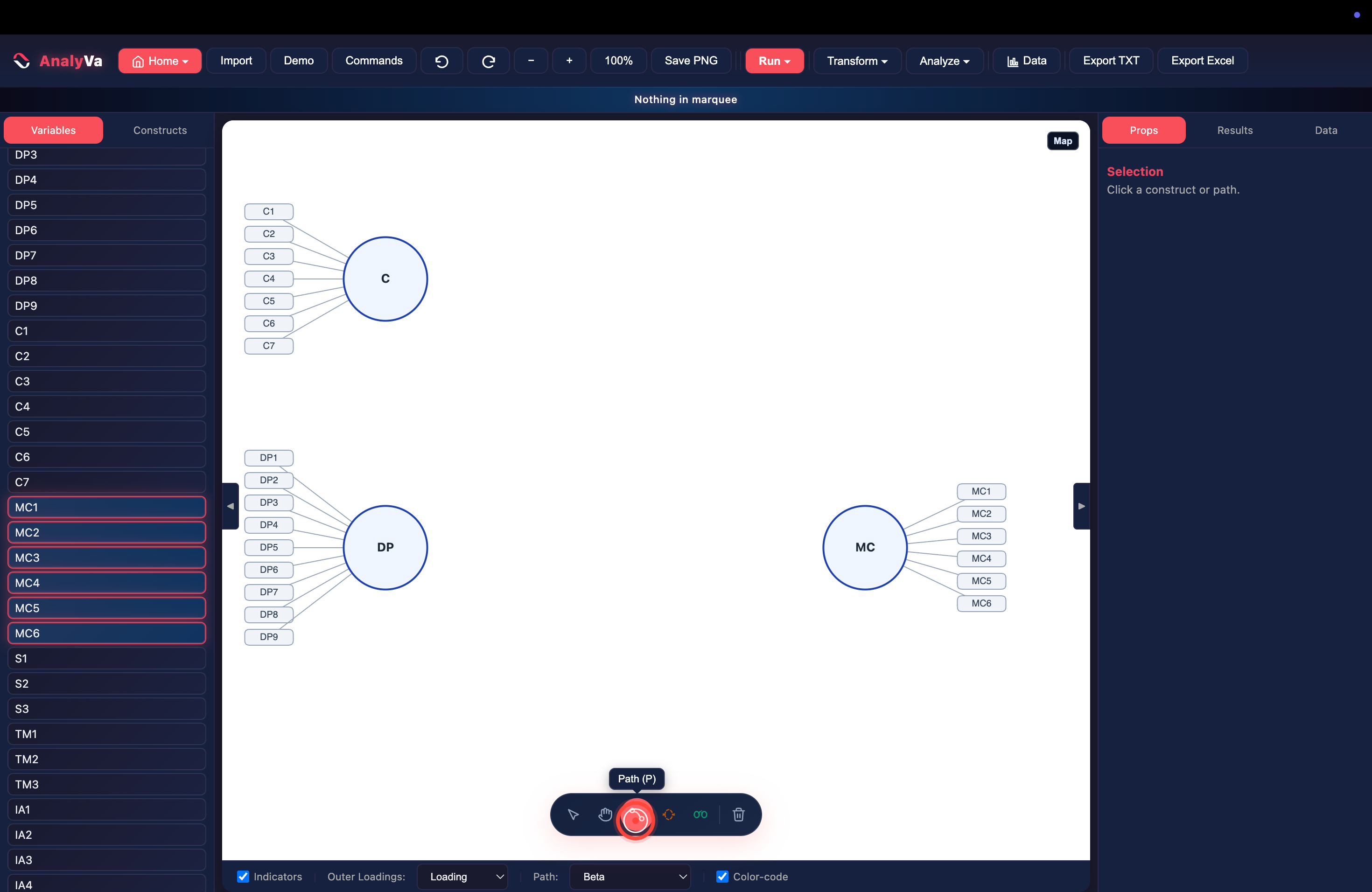 The Path tool in the floating toolbar