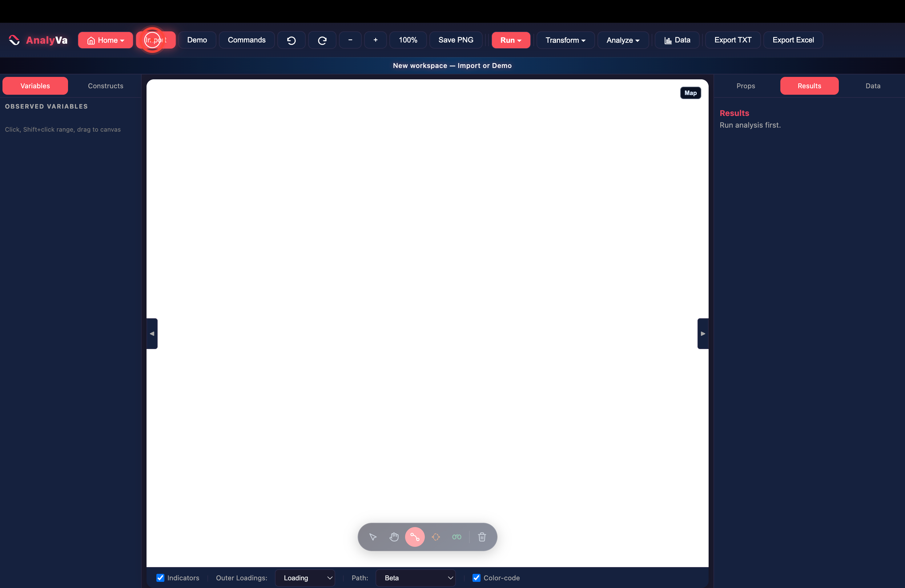 The Import button in the top toolbar
