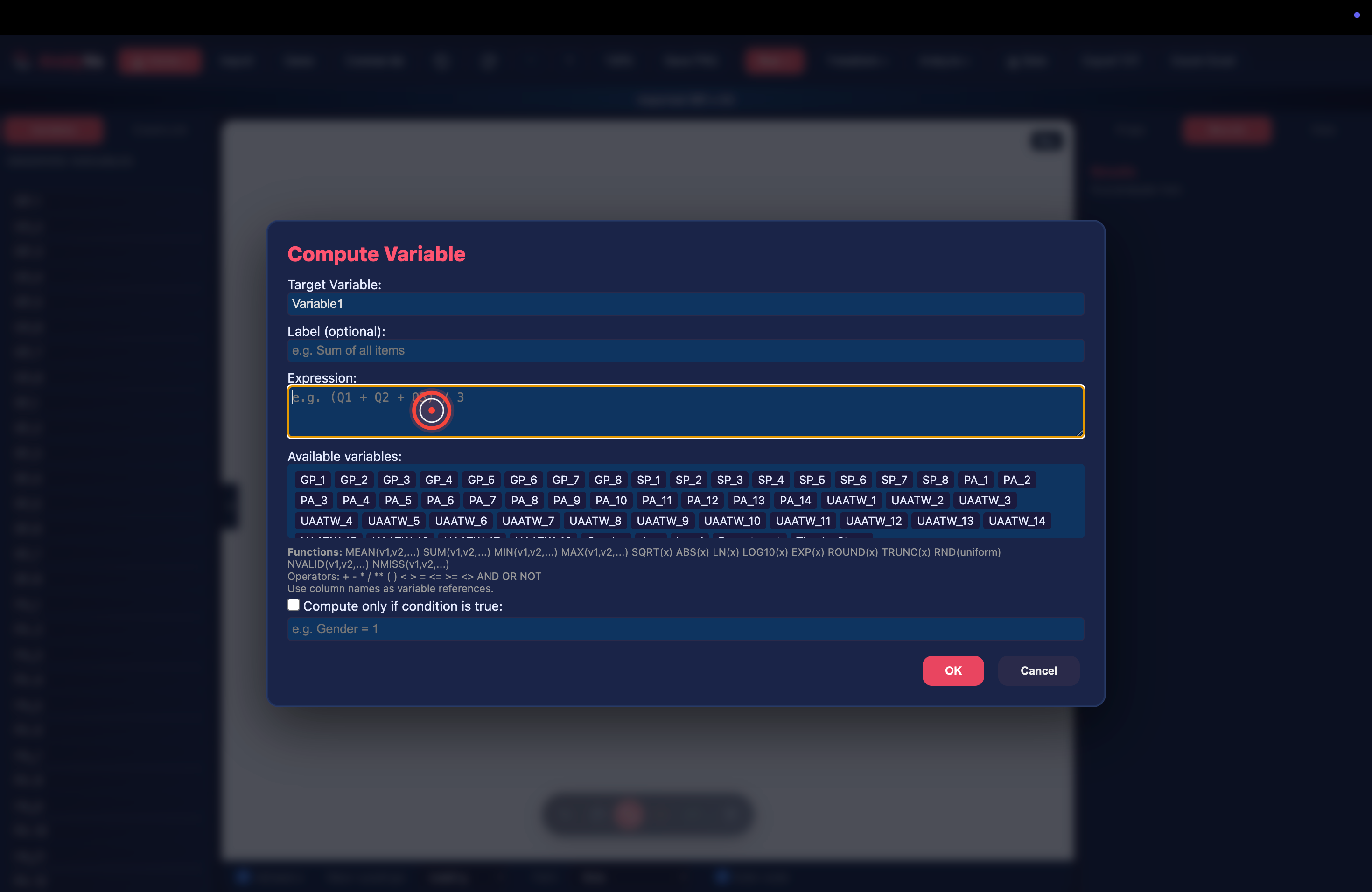 Compute Variable dialog with the Expression field highlighted