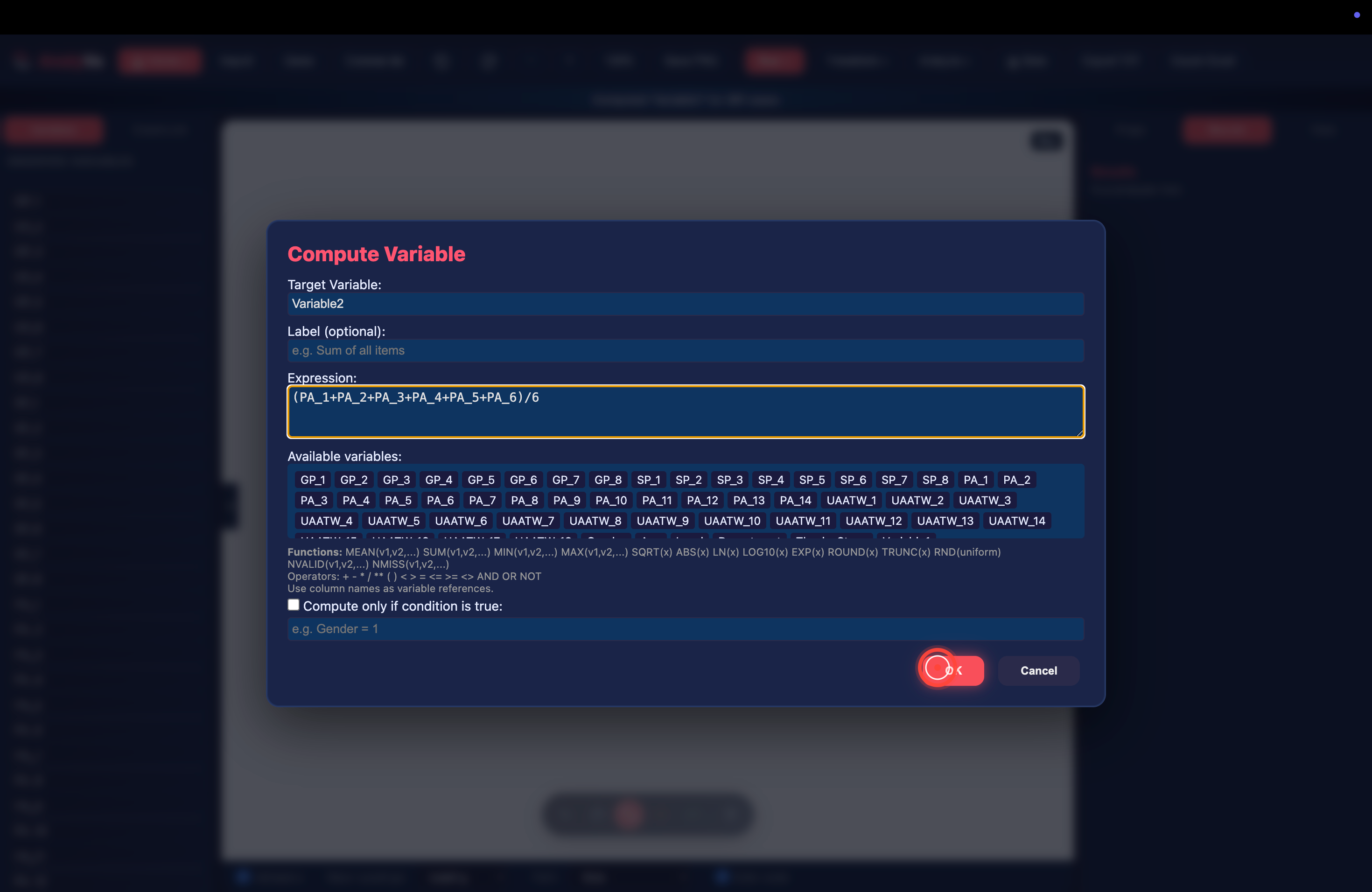 Compute Variable dialog with the second composite formula ready