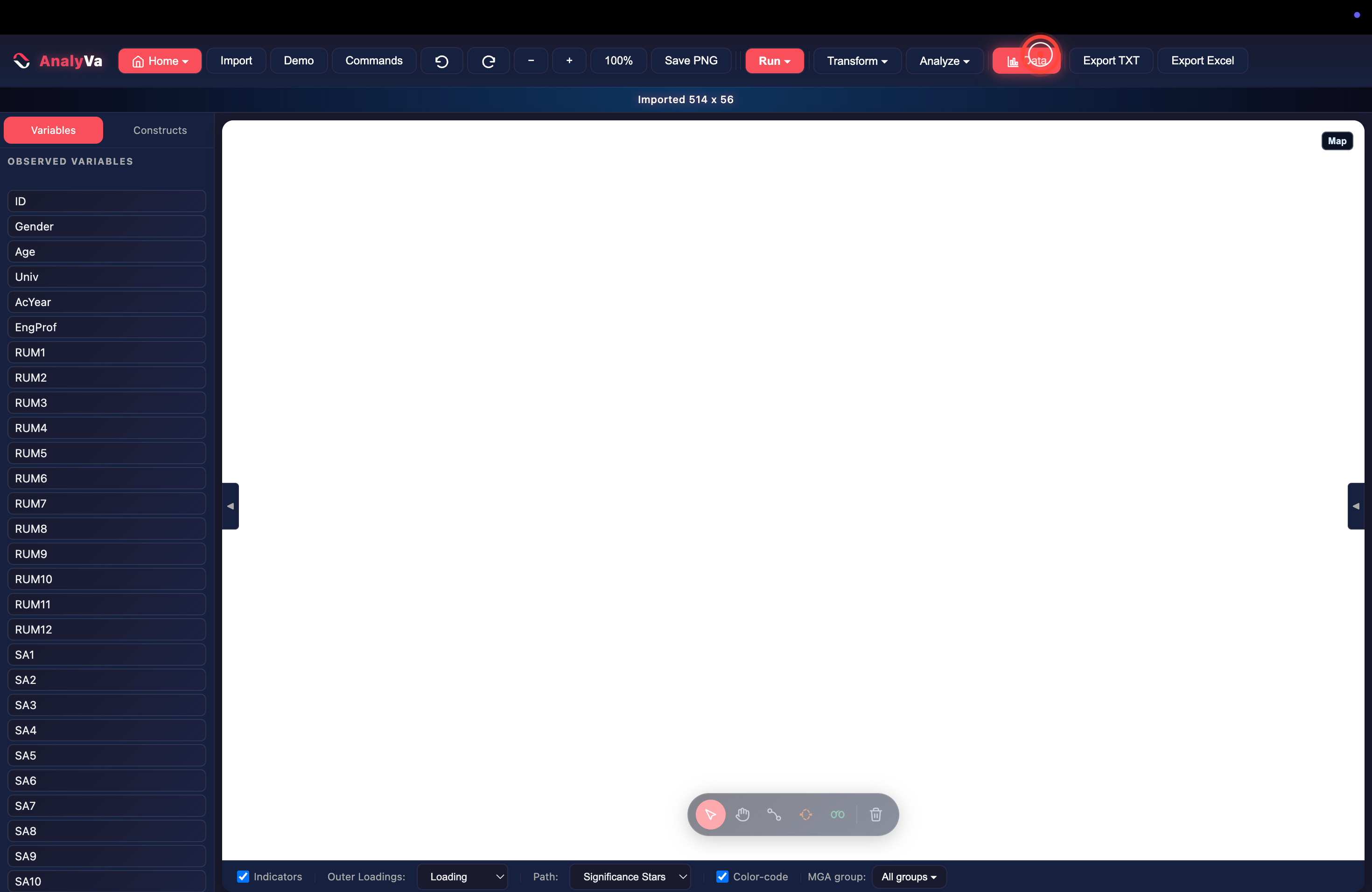 The Data button highlighted in the top toolbar
