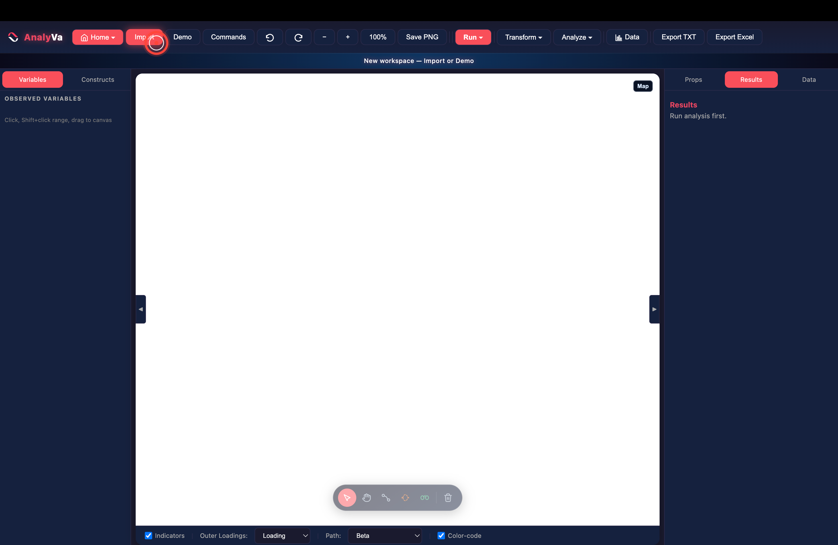 The Import button in the top toolbar