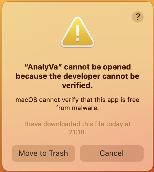 macOS developer warning dialog
